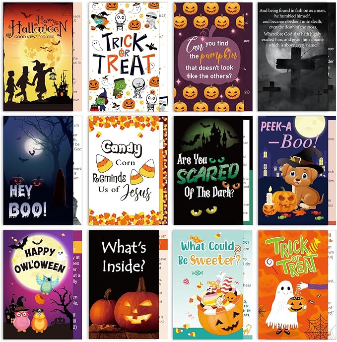 240 Pcs Gospel Tract Card 12 Styles Plan of Salvation Card Pocket Holy Postcard Christian Inspirational Bible Verse Bookmark for Christian Gift Women Men Ministering Tool(Halloween)