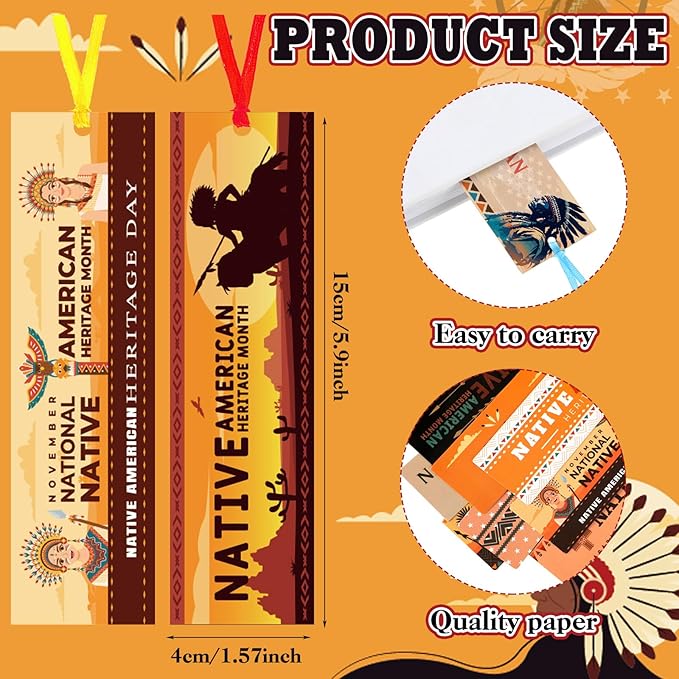 150 Pcs Native American Heritage Month Day Bookmarks Bulk Heritage Month Teacher School Supplies Bookmarks Decorations for Women Native American Classroom Stationery Supplies