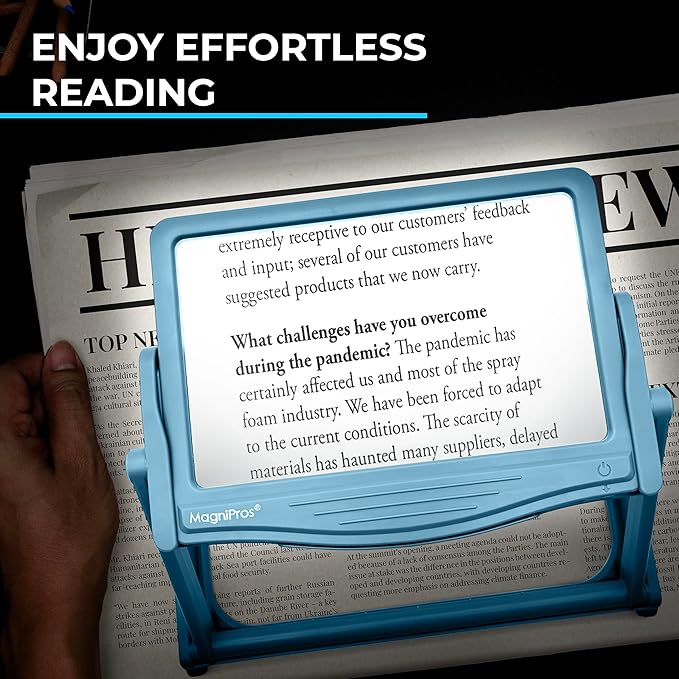 MAGNIPROS 5X Large LED Hands-Free Full Page Magnifying Glass with Detachable Stand & 3 Stepless Color Modes to Reduce Eye Strain, Ideal for Reading Small Prints, Crafting, Low Vision & Seniors