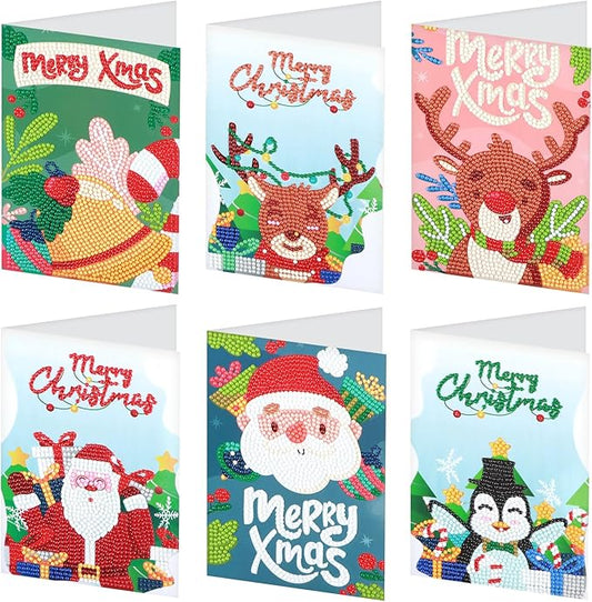 6 Pack 5D Diamond Art Painting Christmas Greeting Card Kits Paint with Diamonds Christmas Greeting Cards with Envelope Christmas DIY Crafts for Holiday, Friends and Family Creative Gift