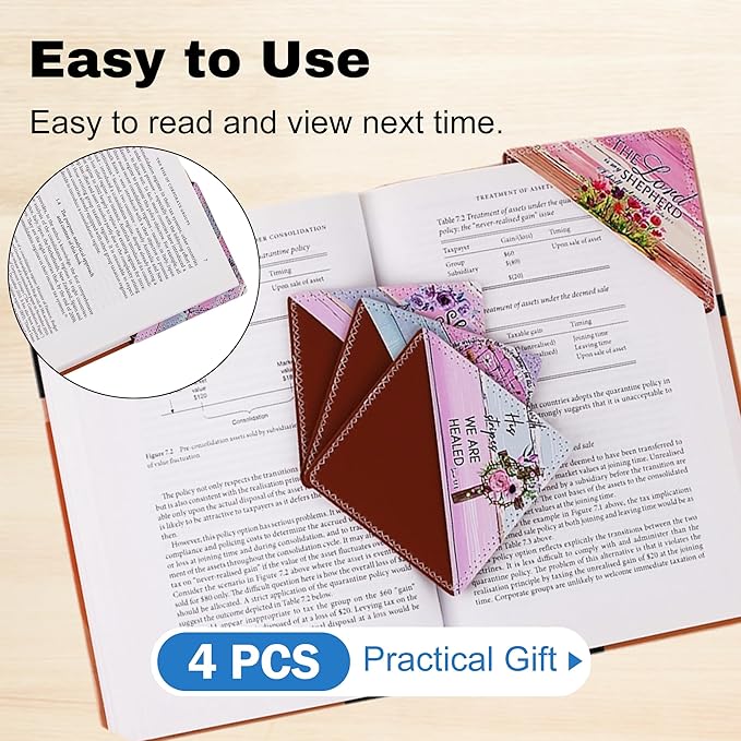 4 Pieces Leather Bookmarks, Cute Book Accessories for Reading Lovers, Page Markers for Women Men Kids Students Teachers Retirement Birthday Gift (Bible Verse)