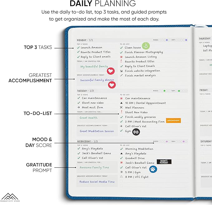 2023 Planner - Best Daily, Weekly & Monthly Goal & Productivity Planner | 2024 Planner For Men & Women | Increase Productivity & Happiness In Work, Life & Business | Hardcover 5.5 x 8” (Navy Blue)