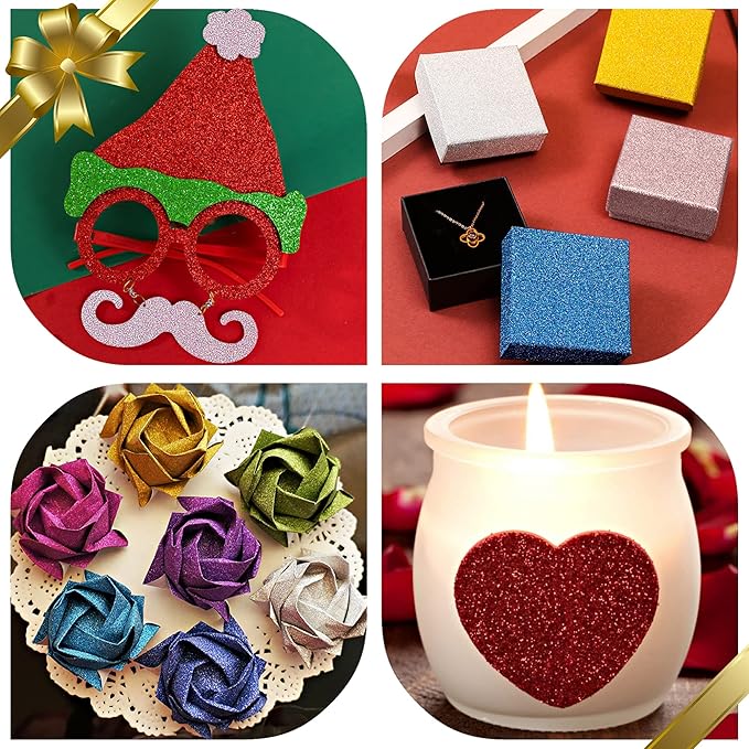 24 Sheets Pink Glitter Cardstock Paper, A4 Premium Sparkly Paper for Scrapbook, DIY Projects, Party Decoration, Gift Box Wrapping 250GSM/92lb