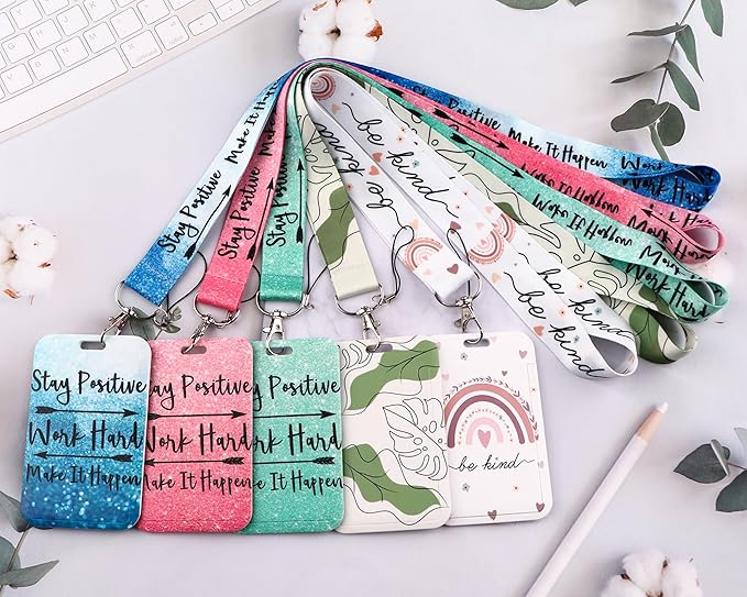 Pink ID Badge Holder Lanyard & Retractable Badge Reel Positive Lanyard for ID Badges Cute Key Lanyard for Women Girls Teachers Aesthetic Work & School Lanyard ID Holder Cruise Lanyard(Quote)