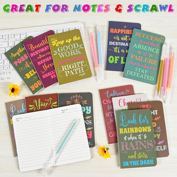 48 Pcs Mini Inspirational Notebooks Bulk with 48 Pcs Colorful Pens, Small Pocket Journal Notepads Set, Motivational Bulk Gifts for Women Men Teacher Student Kids, Fun School Office Supplies,3.5"x5.5"
