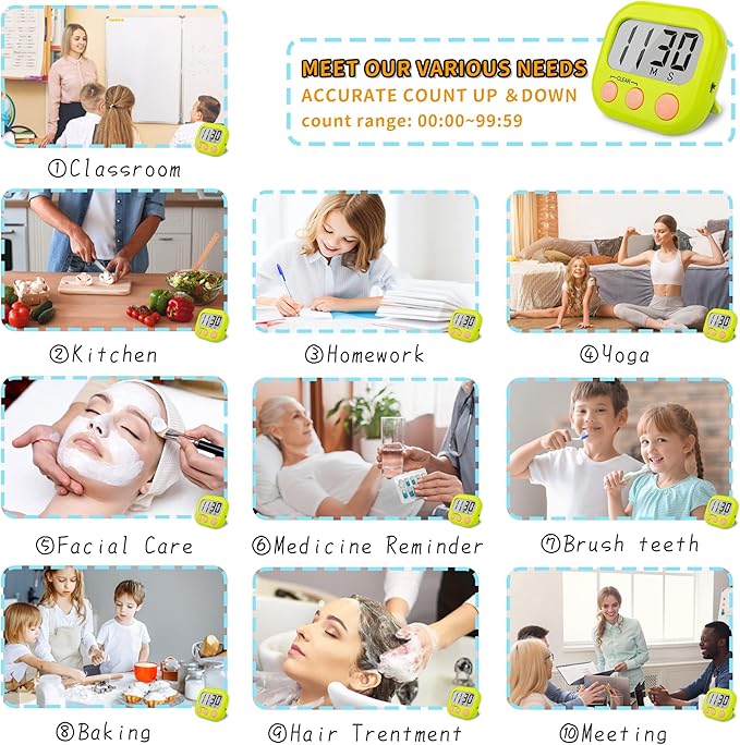 2 Pack Classroom Timers for Teachers Kids Large Magnetic Digital Timer Green Pink