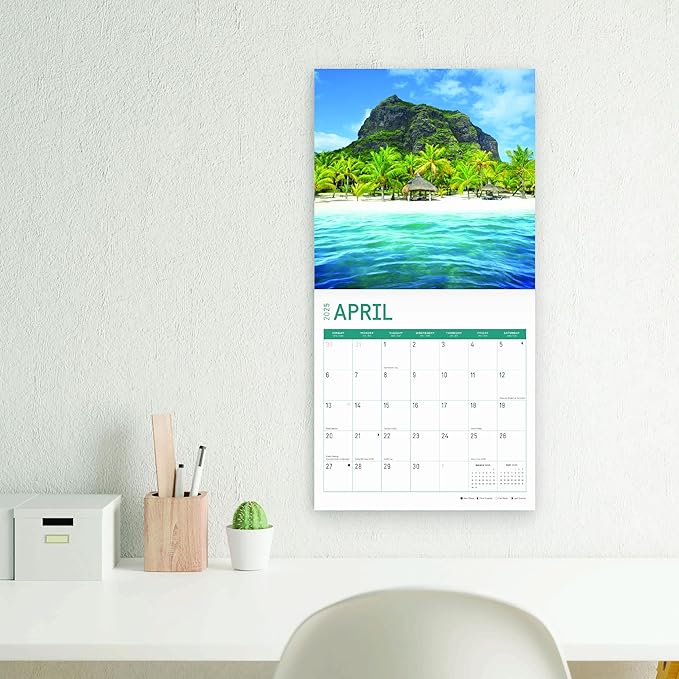2025 Islands Monthly Wall Calendar by Bright Day, Includes Over 300 Stickers, 12 x 12 Inch