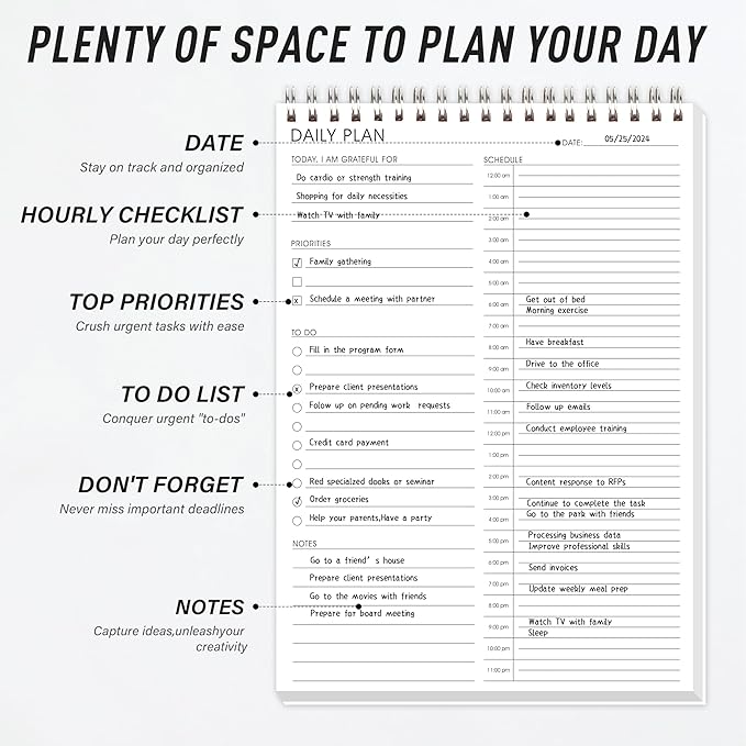 24 Hours Schedule Planner with Double Sided Use Daily Hourly Planner with To-Do List,Priorities 6.5" x 9.8", Schedule Planner Organizer for Office, School, Family