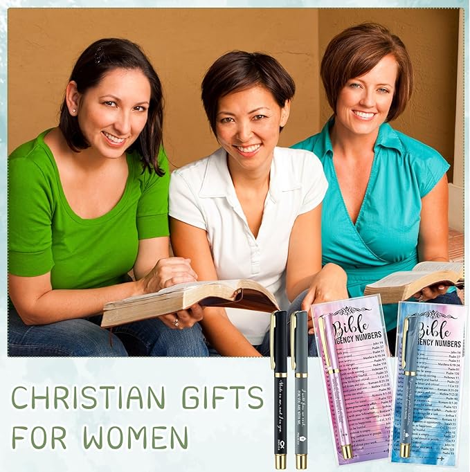 25 Sets Christian Church Gifts,Bible Emergency Numbers Bookmarks and Bible Verse Neutral Gel Pens Bulk Religious Pens Bookmarks for Church Gifts Student Pastor Sunday School Favors