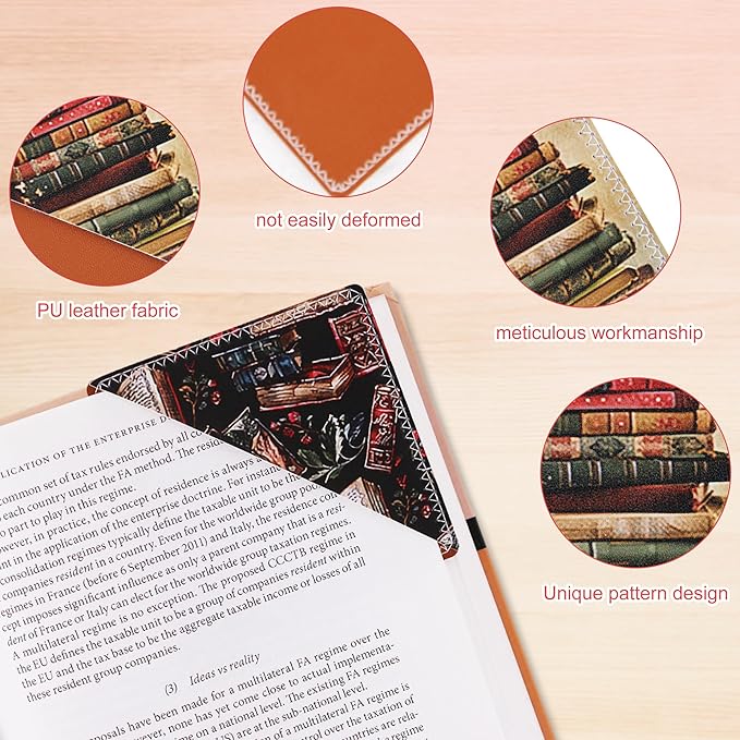 4 Pieces Leather Bookmarks, Cute Book Accessories for Reading Lovers, Page Markers for Women Men Kids Students Teachers Retirement Birthday Gift (Retro Books)