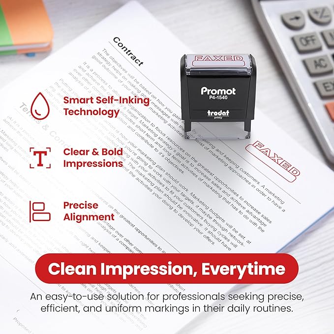 Promot Faxed Self Inking Rubber Stamp - Refillable Faxed Stamper - Business, Bookkeeping, Ordering, Accounting, Work, Office Stamps - Red Ink