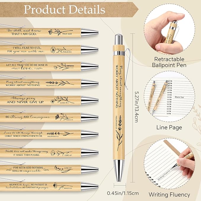 200 Pcs Bible Verse Spiral Notebook with Bamboo Christian Ballpoint Pens Aesthetic Religious Notepads Inspirational Journals Easter Christian Gifts for Women Men Office (Classic Style)