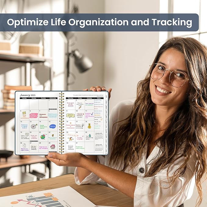 2025 Planner Weekly and Monthly, Jan 2025 - Dec 2025, Hardcover 2025 Calendar Planner Book with Monthly Tabs, Inner Pocket, Aesthetic Planner 2025 for Office Home School Planning - A5 (6.3" x 8.5"), Spiral Bound, Navy