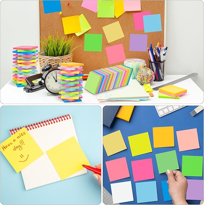 36 PCS Sticky Notes Bulk 3x3 Inch Colorful Sticky Notes 75 Sheets/Pad 12 Colors, Adhesive Sticking Self-Stick Multicolor Memo Note Pads for Teacher Student School Office Meeting Blank Desk Pads