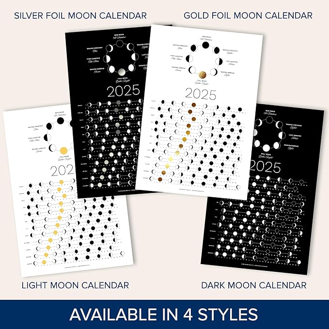 2025 Moon Phase Calendar (SHIPS FLAT) - Hangable Gold Lunar Wall Poster - Great as a Unique Gift, Moon Tracking, Wall Décor & Art, Astrology Decorations - A Celestial Calendar - by Thankful Greetings