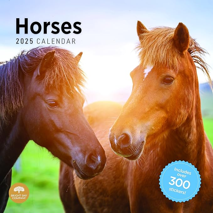 2025 Horses Monthly Wall Calendar by Bright Day, Includes Over 300 Stickers, 12 x 12 Inch