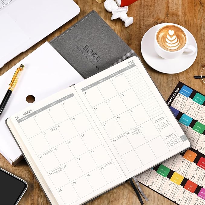 2025 Planner - 2025 Planner Weekly and Monthly, Jan. 2025 - Dec. 2025, 5.75" x 8.25", Leather Planner 2025 with Thick Paper, Pen Loop, Back Pocket with 40 Notes Pages - Grey