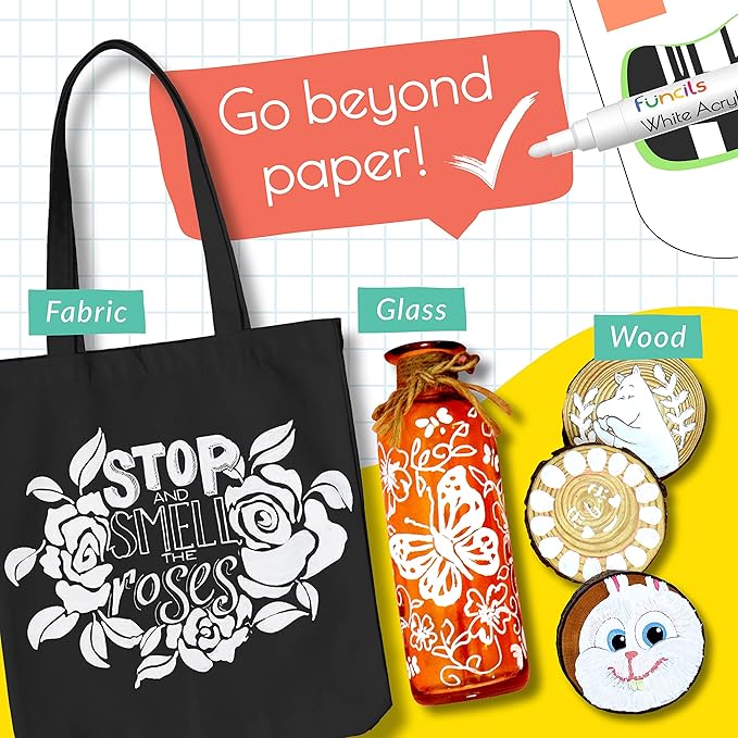 5 Acrylic White Paint Pens - Fine & Jumbo Size Ink Pens (1mm, 3mm, 6mm, 10mm, 15mm) - Permanent White Marker Ink for Rock Painting, Fabric, Tire, Metal, Wood, Canvas, Glass, Plastic, Ceramic