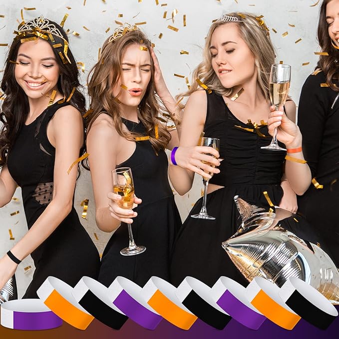 Epakh 600 Pcs Paper Wristbands Neon Wrist Bands Waterproof Handbands for Events Lightweight Concert Wristbands Neon Colored Adhesive Wrist Band for Party