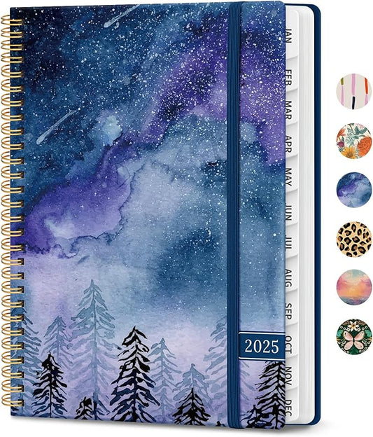 2025 Planner Weekly and Monthly, Jan 2025 - Dec 2025, Hardcover 2025 Calendar Planner Book with Monthly Tabs, Inner Pocket, Aesthetic Planner 2025 for Office Home School Planning - A5 (6.3" x 8.5"), Spiral Bound, Meteor Forest