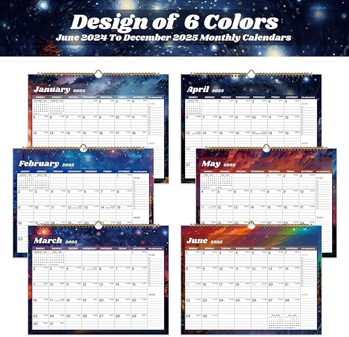 2025 Calendar, Calendar 2024-2025, 18 Months Wall Calendar July 2024 to Dec 2025 Calendar with Julian Dates, 14.8" X 11.5" (Starry Sky)