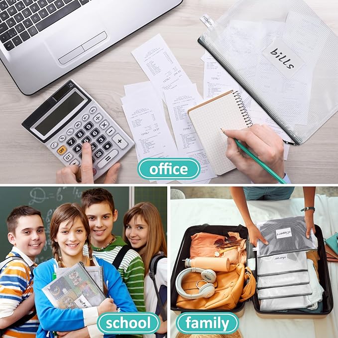 12pcs Mesh Zipper Pouch Bags, A5 Storage Bag for Organizing, File Bags for Office, Board Games and Home Supplies