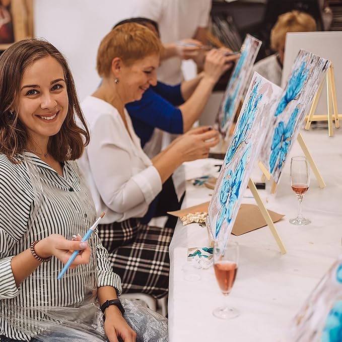 4PCS 9 Inch Wood Easels, Tripod, Painting Party Easel, Kids Student Tabletop Easels for Painting, Easel Stand for Painting Canvases, Portable Canvas Photo Picture Sign Holder.