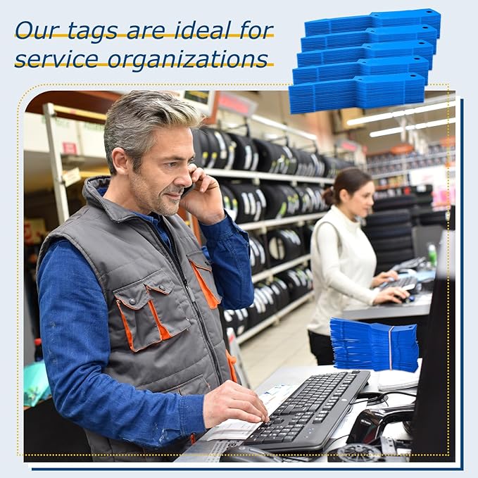 Lewtemi 1000 Pieces Self Lock Arrow ID Key Tags Car Parts Tags Key Ring Repair Labels for Office Automotive Shop Supplies(4 1/2'' X 3/4",Blue)