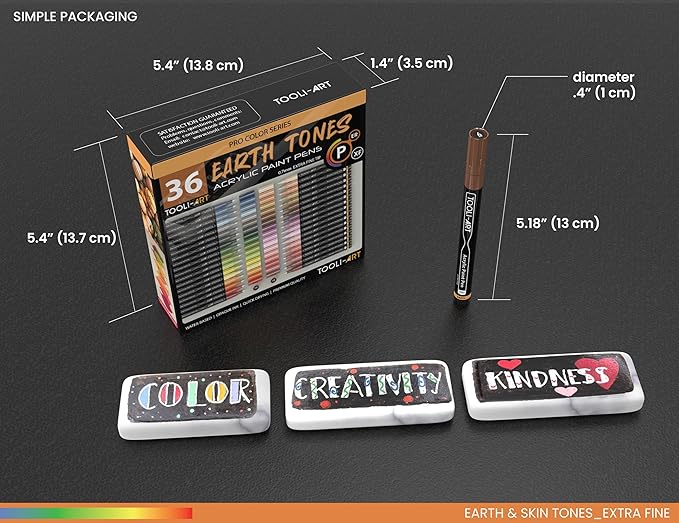 36 Acrylic Paint Pens Skin and Natural Earth Tone Marker Set For Rock Painting, Canvas, Mugs, Glass, Plastic, Wood, Metal, Fabric, Scrapbooking, Most Surfaces. Quick Drying Waterbased (EXTRA FINE)