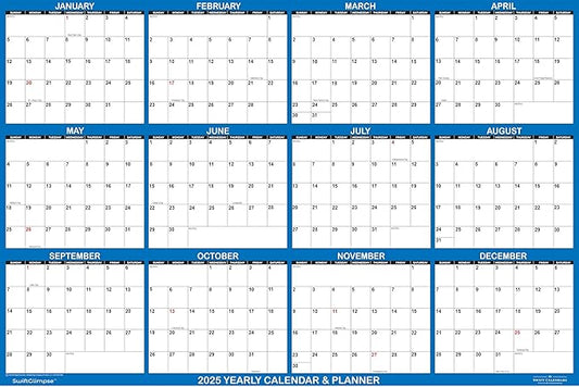 36" x 54" SwiftGlimpse 2025 Wall Calendar Erasable Large Wet & Dry Erase Laminated 12 Month Annual Yearly Wall Planner, Horizontal, Navy
