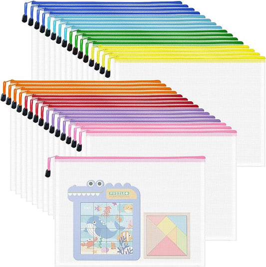32pcs Mesh Zipper Pouch Bags, B4 Zipper Pouch, Mesh Bags With Zipper, Plastic Zipper Pouches, 8 Colors Zipper Pouches for Organizing, Board Game Storage, Travel, School Office organize