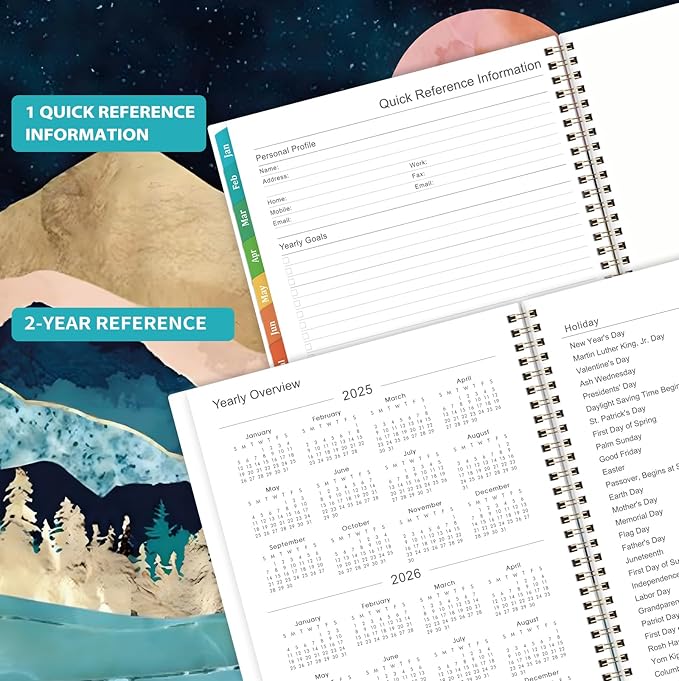 2025 Planner - 9" x 11" Planner Weekly and Monthly 2025, Jan 2025 - Dec 2025,12 Monthly Colorful Tabs, Elastic Closure, Back Pocket - Green Marble