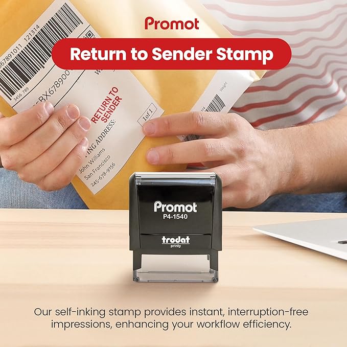 Promot Return to Sender Self Inking Rubber Stamp - Refillable Business Stamper - Work, Coding, Bookkeeping, Ordering, Accounting, Notary, Office Stamps - Red Ink