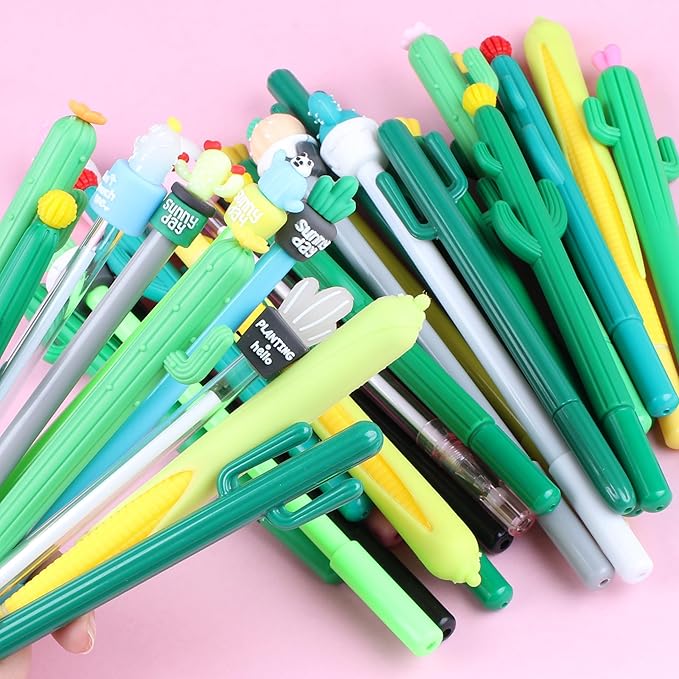 36Pcs/Bulk Cute Pens Novelty Cactus Gel Pen Funny Journal Cool Fancy Kawaii Fun Rollerball Pen, Creative School Office Supply Party Favors Kids Adults Men Women Girl Teens Writing Stationery Pen Set
