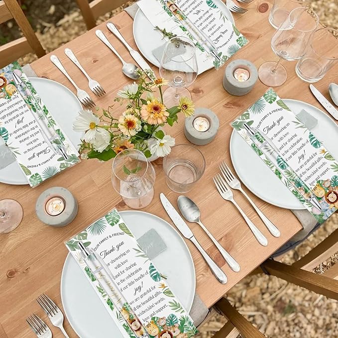 50 Sets Pen Baby Shower Favors Gifts for Guests Includes 50 Rolling Paper Ballpoint Pens and 50 Greeting Thank You Bookmarks Baby Shower Party Favors (Safari)