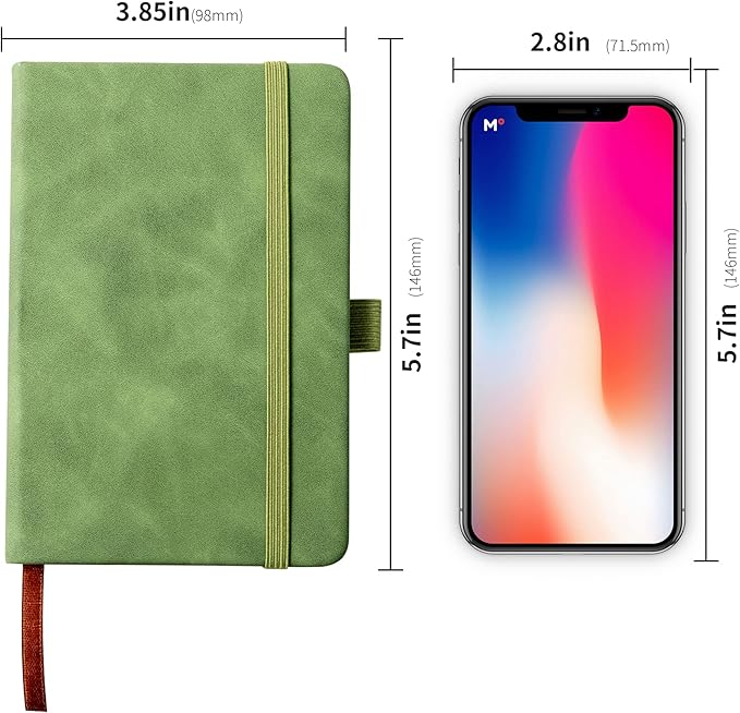 2Pack Pocket Notebook Small Notebook Journal Notebook 4 inches x 5.7 inches 200 Pages Leather Cover With Pen Holder Page Marker Ribbons (Green-withpen)