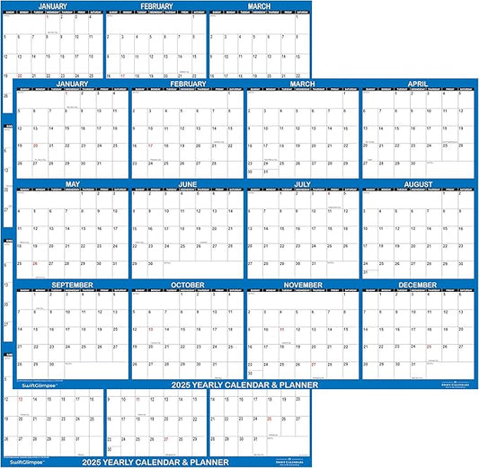 24" x 36" SwiftGlimpse 2025 Wall Calendar Erasable Large Wet & Dry Erase Laminated 12 Month Annual Yearly Wall Planner, Reversible, Horizontal/Vertical, Navy