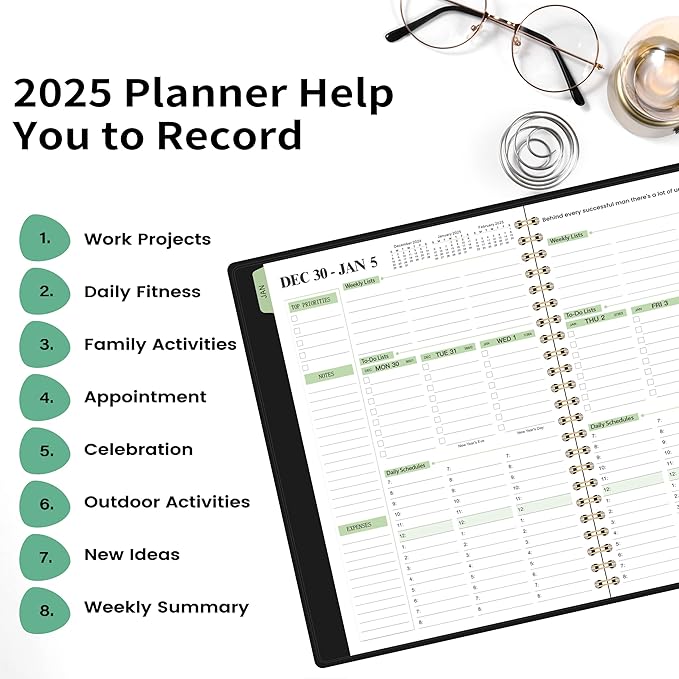 2025 Planner - 3-Layer Down Weekly & Monthly Planner Notepad, 8.5'' x 6.4''(A5 Size), JAN 2025 - DEC 2025, Appointment Book, 60 Minutes Intervals, Monthly Tab, Spiral Bound, Back Pocket, Julian Date