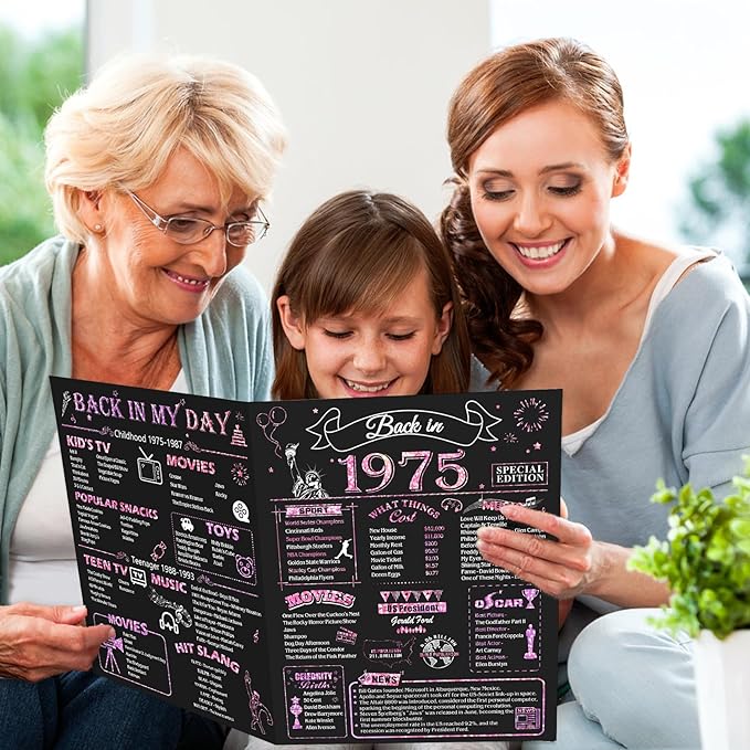 50th Birthday Card for Women Her, Jumbo 3D Pop Up 50th Birthday Gifts, Back In 1975 Happy 50 Year Old Sister Birthday Decorations Cards Card for Wife, Rose Gold