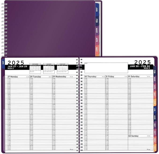 2025 Appointment Book & Planner- Ensight 8.5 x 11 inches, Large Tabbed Daily Hourly Weekly Planner, Calendar & Schedule Book 15-Minute time Slots, Business & Personal Planner Jan 2025- Dec 2025- Purple