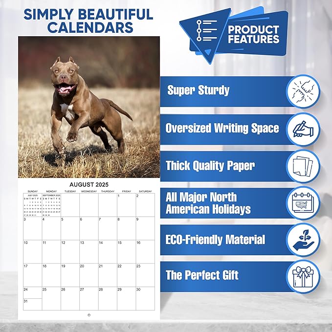 2025 Pit Bulls Monthly Hangable Wall Calendar | 12" x 24" | Thick Sturdy Paper | 2025 Dog Calendar