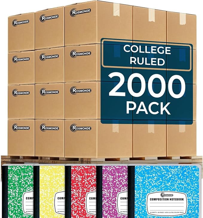 2000 Pack (Pallet) Composition Notebook Bulk, College Ruled, Full Pallet of Composition Notebooks, 200 Pages (100 Sheets), 9-3/4 x 7-1/2, Bulk Notebooks for School & Office, 4-7 Days Transit