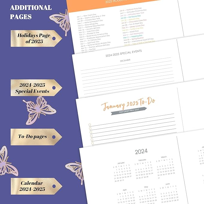 2025 Hardcover Planner Weekly and Monthly, Dec 2024–Dec 2025, Large Spiral Bound Planners 2025 for Women Gifts, 8.3" x 9.3",13 Month Calendar with 13 Tabs, 3 Sticker Sheets, Purple