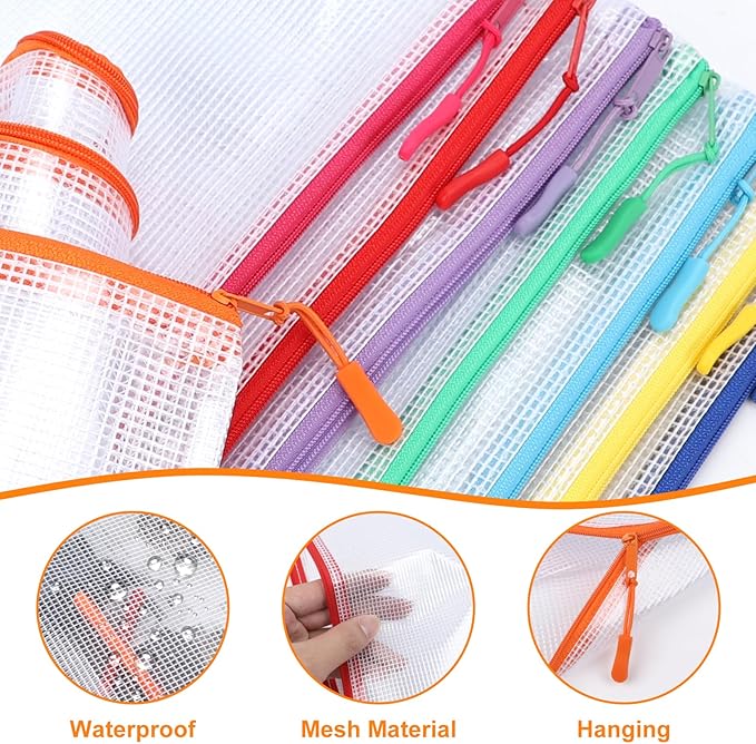 20pcs Plastic Mesh Zipper Pouch Bags, A3 17x12 Inches Extra Large Zipper Bags, Reusable Zipper Pouches for Classroom Office Supplies Organizing, Puzzles & Games, Board Game Organization