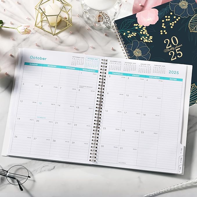 2025 Monthly Planner - Monthly Planner/Calendar 2025, Jan 2025 - Dec 2025, 9‘’ x 11'', Monthly Tabs, Double-Sided Pockets, Twin-Wire Biding, Holidays, Notes Pages, Julian Dates