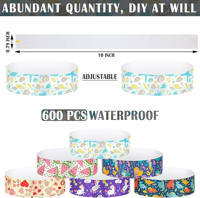 600 Packs Paper Wristbands for Events Neon Party Wristbands Colored Waterproof Paper Club Arm Bands Lightweight Identification for Concert Bar Entrance Admission(White)