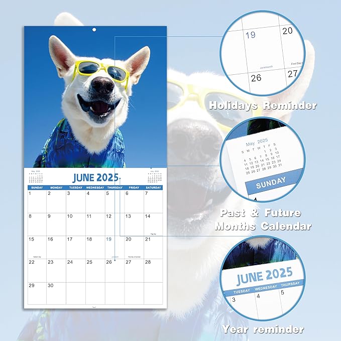 2025 Wall Calendar - Funny Dogs Wall Calendar 2025, 12" x 24" (Open), Cute Calendar 2025, Jan. 2025 - Dec. 2025, 12-Month Calendar, Thick Paper, Hanging Hole, Holidays, Unruled Blocks