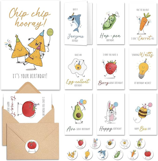 20 Funny Birthday Cards (4"x6") with 20 Envelopes & Stickers, Mixed Humor Greeting Card Variety Pack for Friend Teacher, Cartoon Lighthearted Birthday Cards for Women, Cheerful Happy Birthday Card For Kids