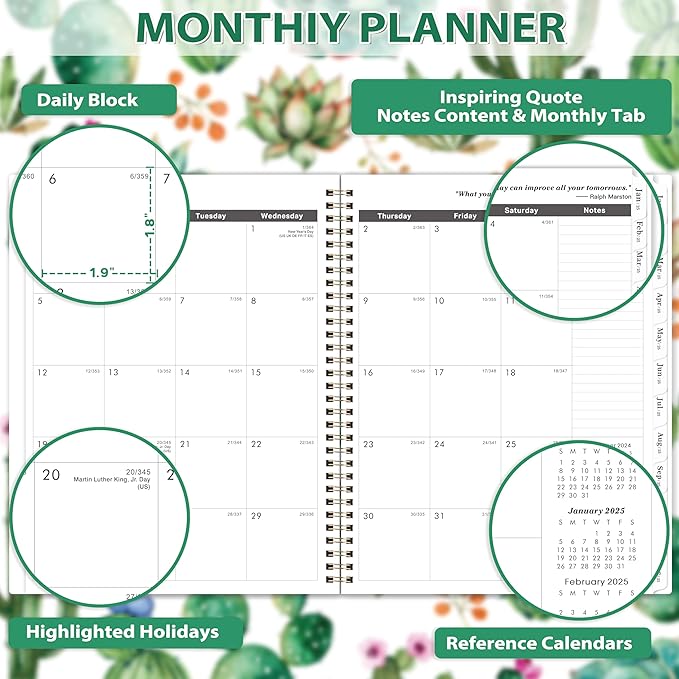 2025-2026 Monthly Planner/Calendar - Monthly Planner 2025-2026, Jan. 2025 - Dec. 2026, 9" x 11", 2025 Planner Monthly with Tabs & Note Pages, Spiral Binding, Thick Paper, Back Pocket
