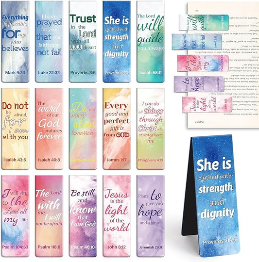 Magnetic Bookmarks, Kaluofan 15PCS Large Bible Quotes Magnetic Christian Bookmarks, Bookmarks for Women, Double Sided Magnet Book Markers, Book Marks for Reading Women Students Teachers Supplies